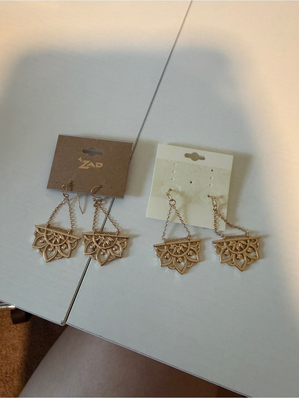ZAD Gold Floral Filigree Chain Drop Earrings